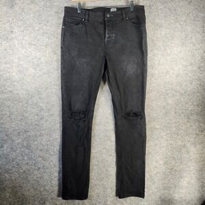 ASOS Design Mens Skinny Distressed Knee Jeans Black 12.5oz Denim 32x31 Punk